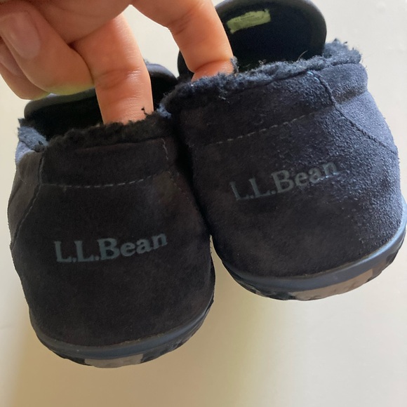 L.L Bean Mountain Slippers Suede Slip-On Fleece Lined Non-Slip Rubber Navy - Picture 8 of 11